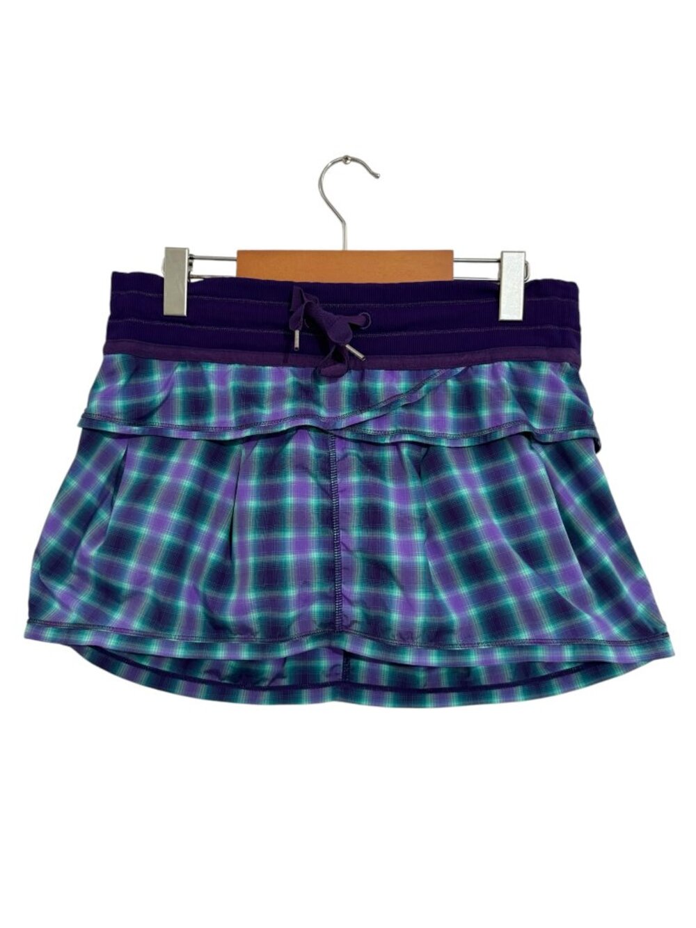 Lululemon Purple Turquoise Plaid Ruffle Running Skort Size 8